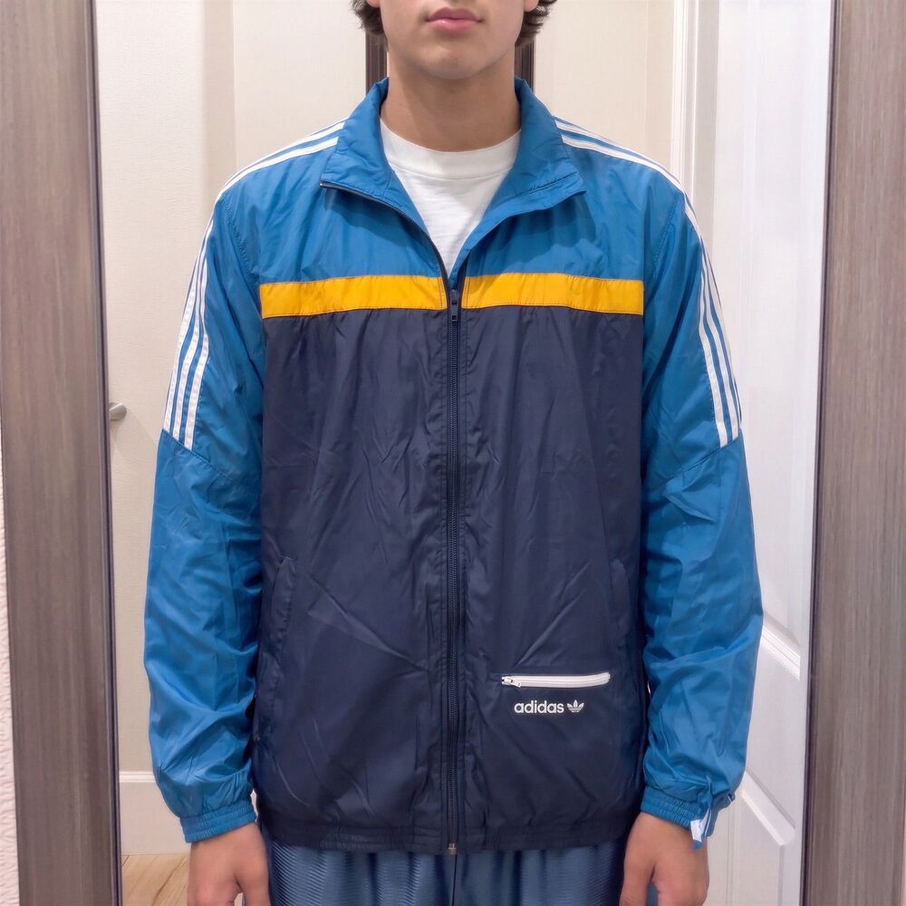 Adidas Originals Vintage Rare Jacket Windbreaker Glanz Blue Yellow Asian L